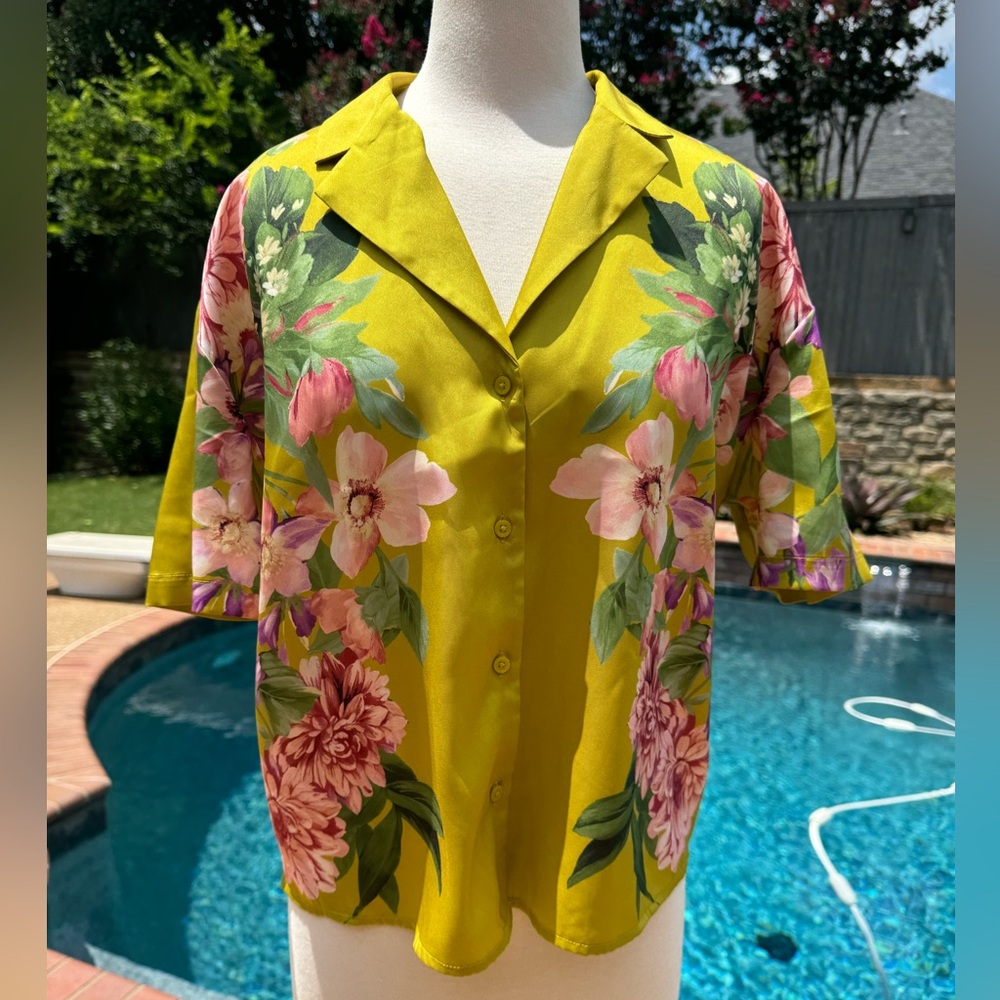 Satin twill placement print shirt